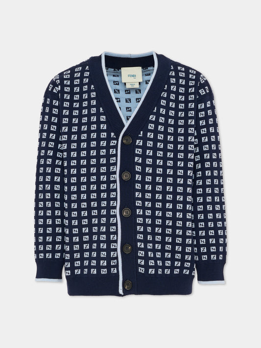 Maglione blu per bambino con FF,Fendi Kids,JUG203 AYMY F1UPO