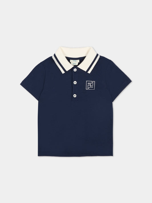Polo blu per neonato con FF,Fendi Kids,BMI268 7AJ F0QG0