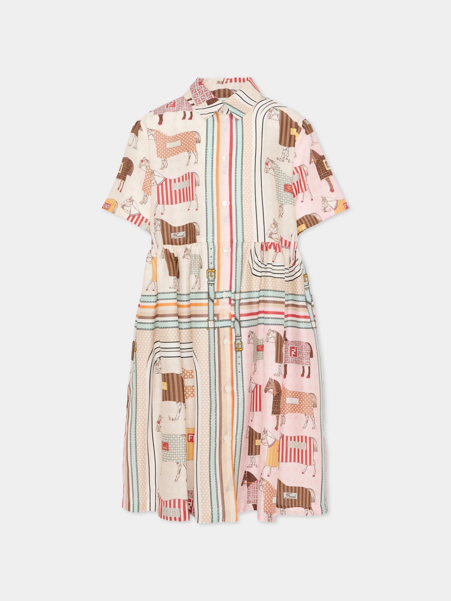 Vestito multicolor per bambina con stampa equestre,Fendi Kids,JFB837 AVVY F0B8F
