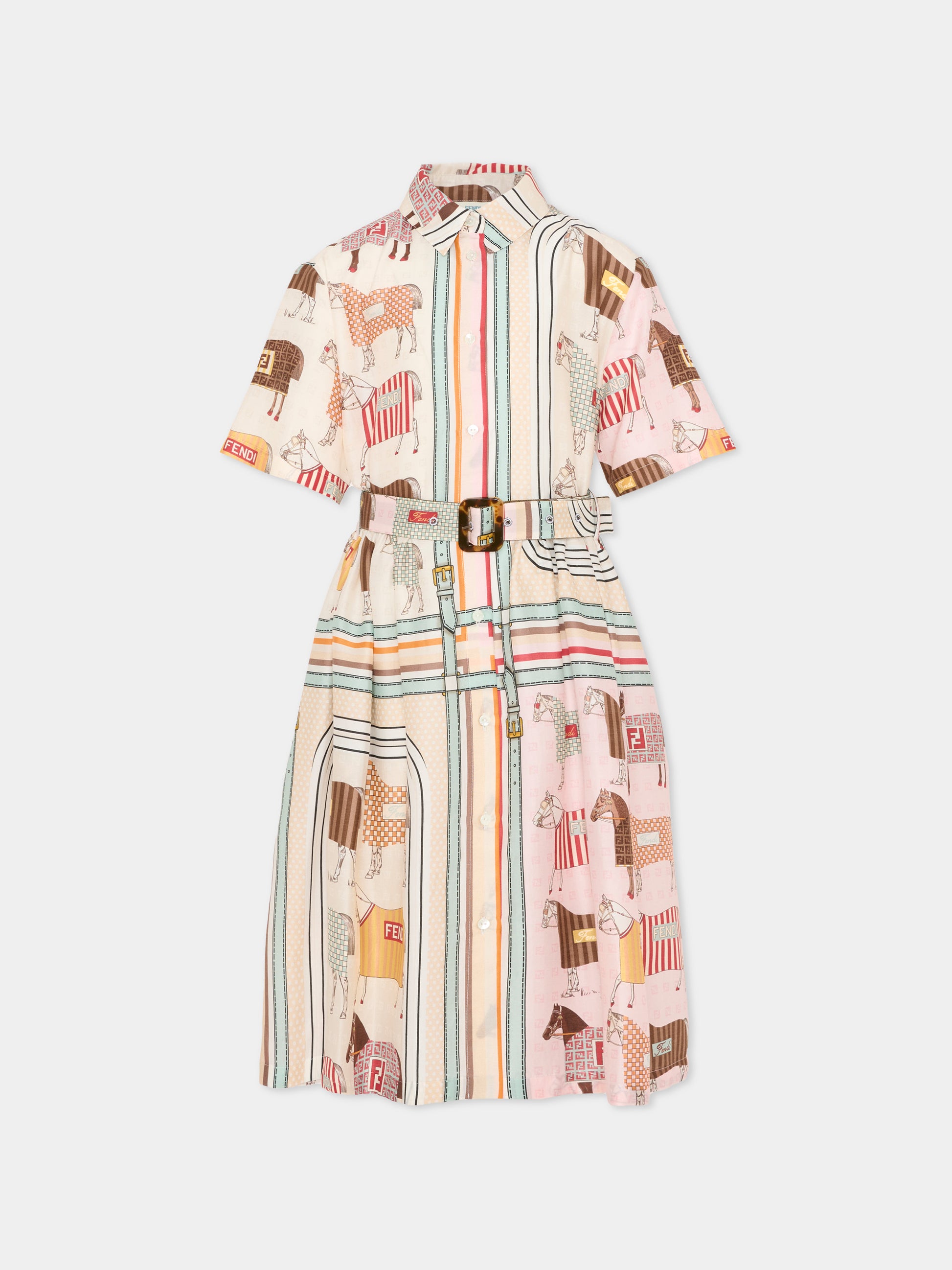 Vestito multicolor per bambina con stampa equestre,Fendi Kids,JFB837 AVVY F0B8F