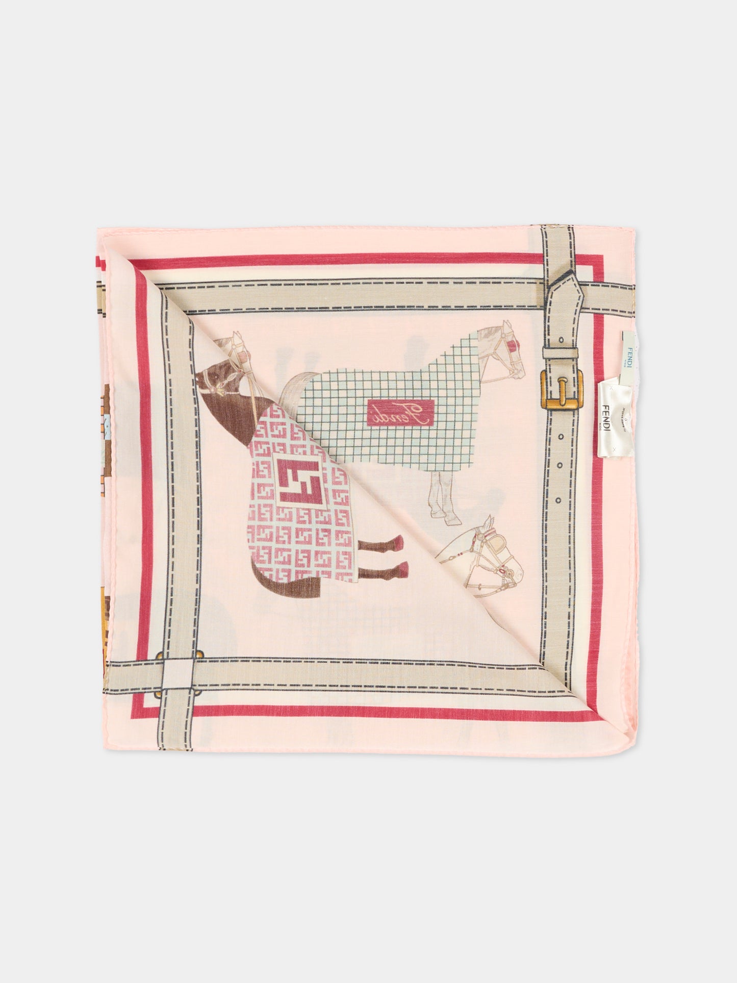 Foulard multicolor per bambina con stampa equestre,Fendi Kids,JFQ044 AWF8 F1VHK
