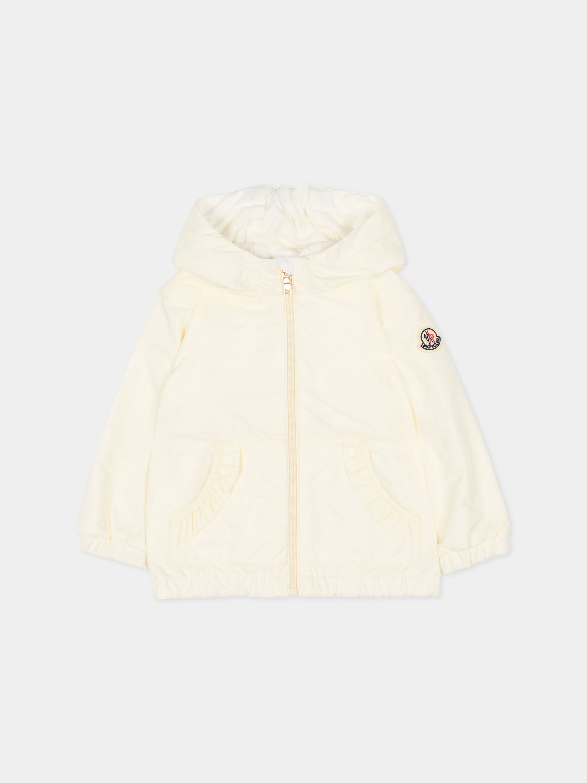 Giacca a vento Nigar avorio per neonata con logo,Moncler Kids,L1951 1A00011 53A5E 034