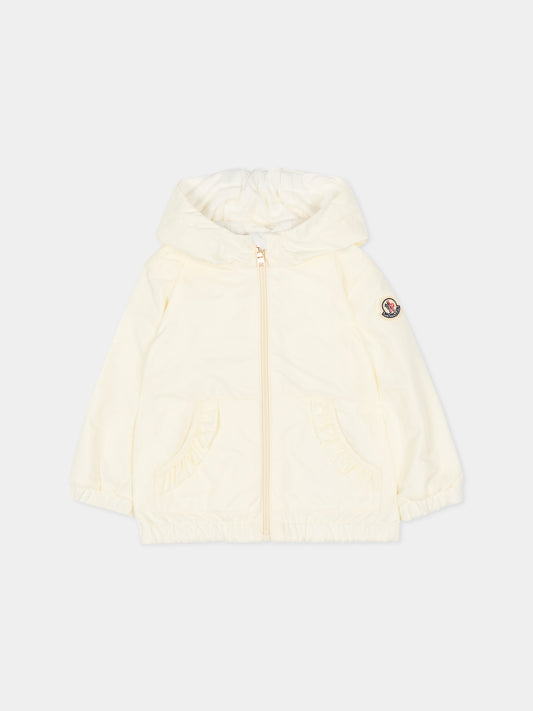 Giacca a vento Nigar avorio per neonata con logo,Moncler Kids,L1951 1A00011 53A5E 034