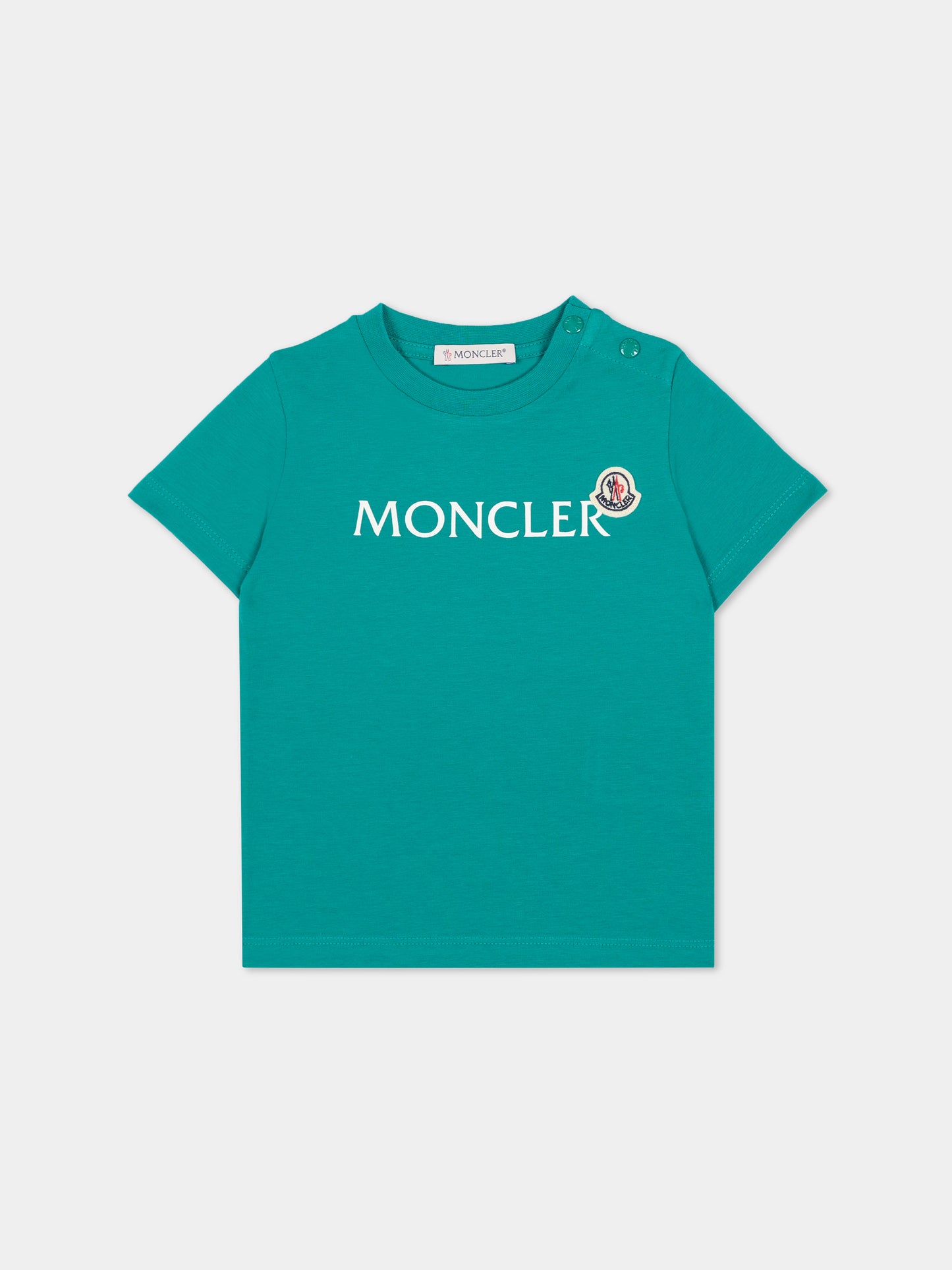 T-shirt verde per neonato con logo,Moncler Kids,L1951 8C00004 89AUM 853