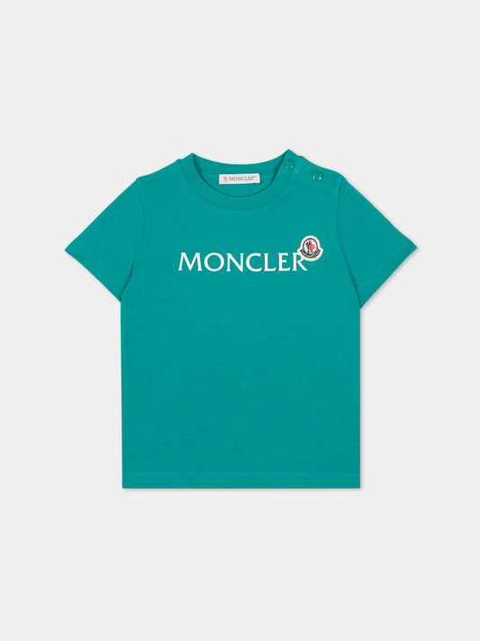 T-shirt verde per neonato con logo,Moncler Kids,L1951 8C00004 89AUM 853