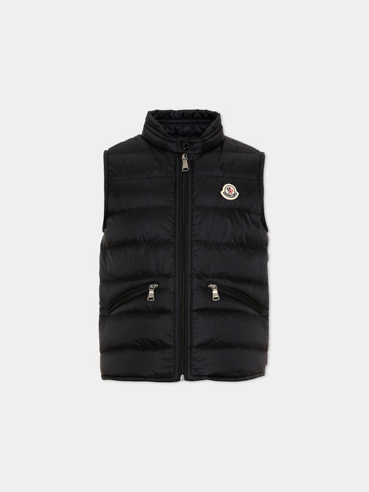 Gilet noir Gui pour garçon avec logo,Moncler Kids,L1954 1A00034 597YF 999