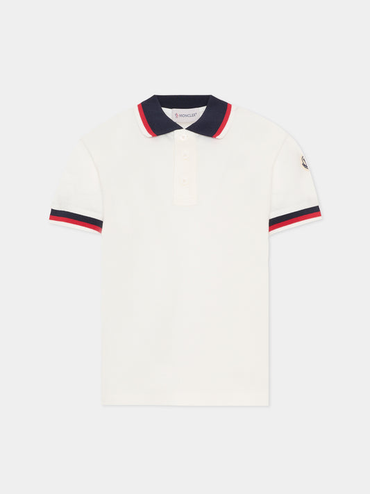 Polo avorio per bambino con logo,Moncler Kids,L1954 8A00003 8496W 034