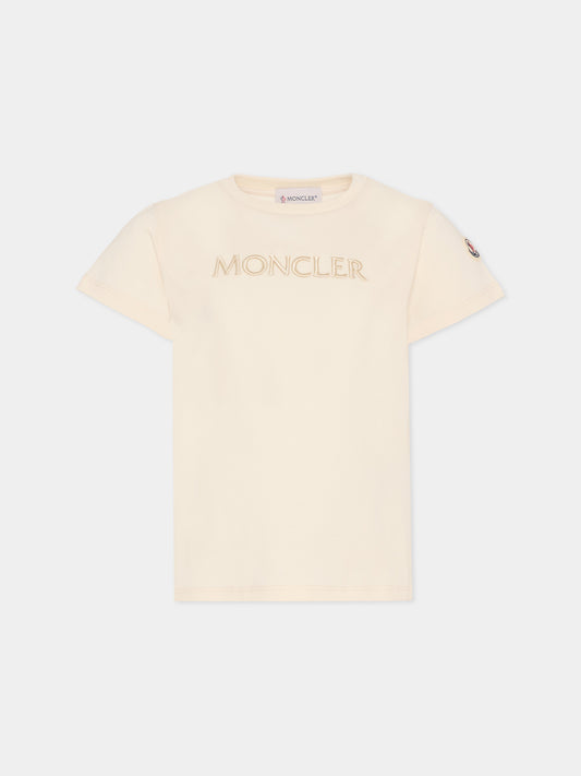 T-shirt avorio per bambina con logo,Moncler Kids,L1954 8C00009 89AT9 050