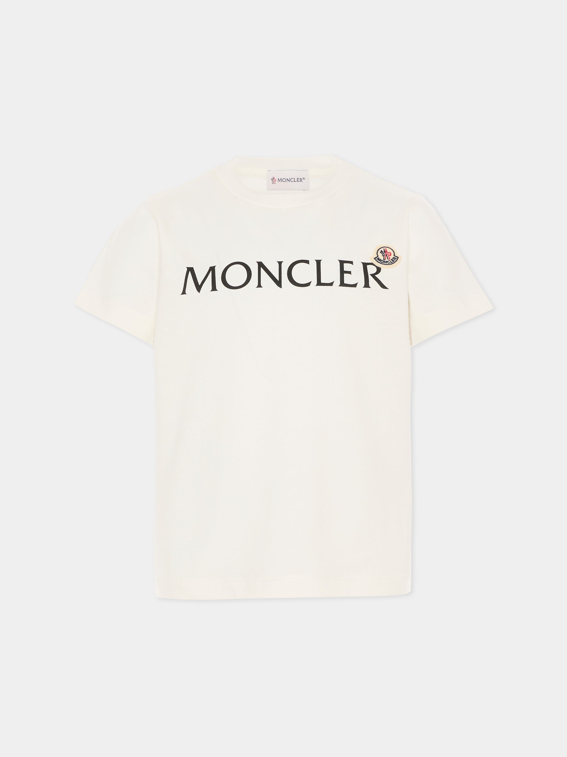 T-shirt avorio per bambini con logo,Moncler Kids,L1954 8C00010 89AFV 034