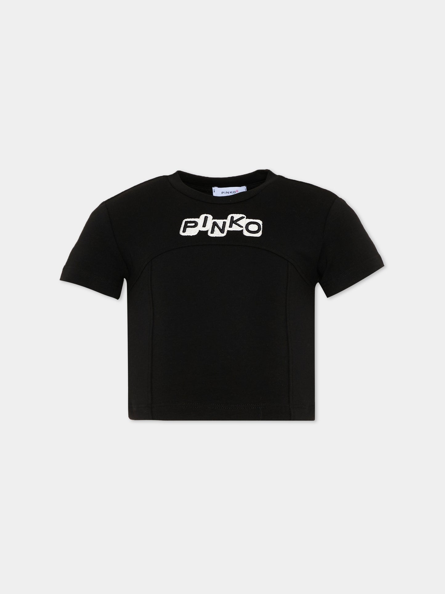 T-shirt nera per bambina con logo,Pinko,KFTS038.C.JEO17.0989