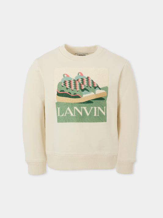 Felpa avorio per bambino con stampa sneakers,Lanvin Petite,N30226 155