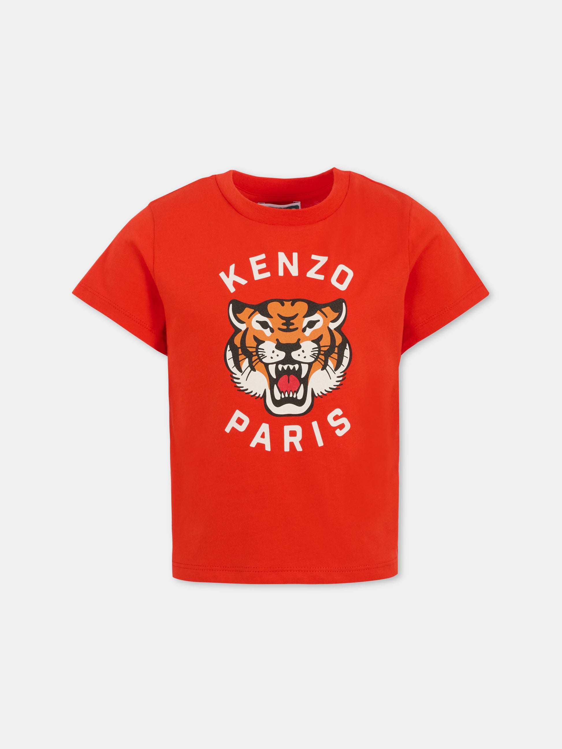 T-shirt rossa per bambino con Lucky Tiger,Kenzo Kids,K61054 997