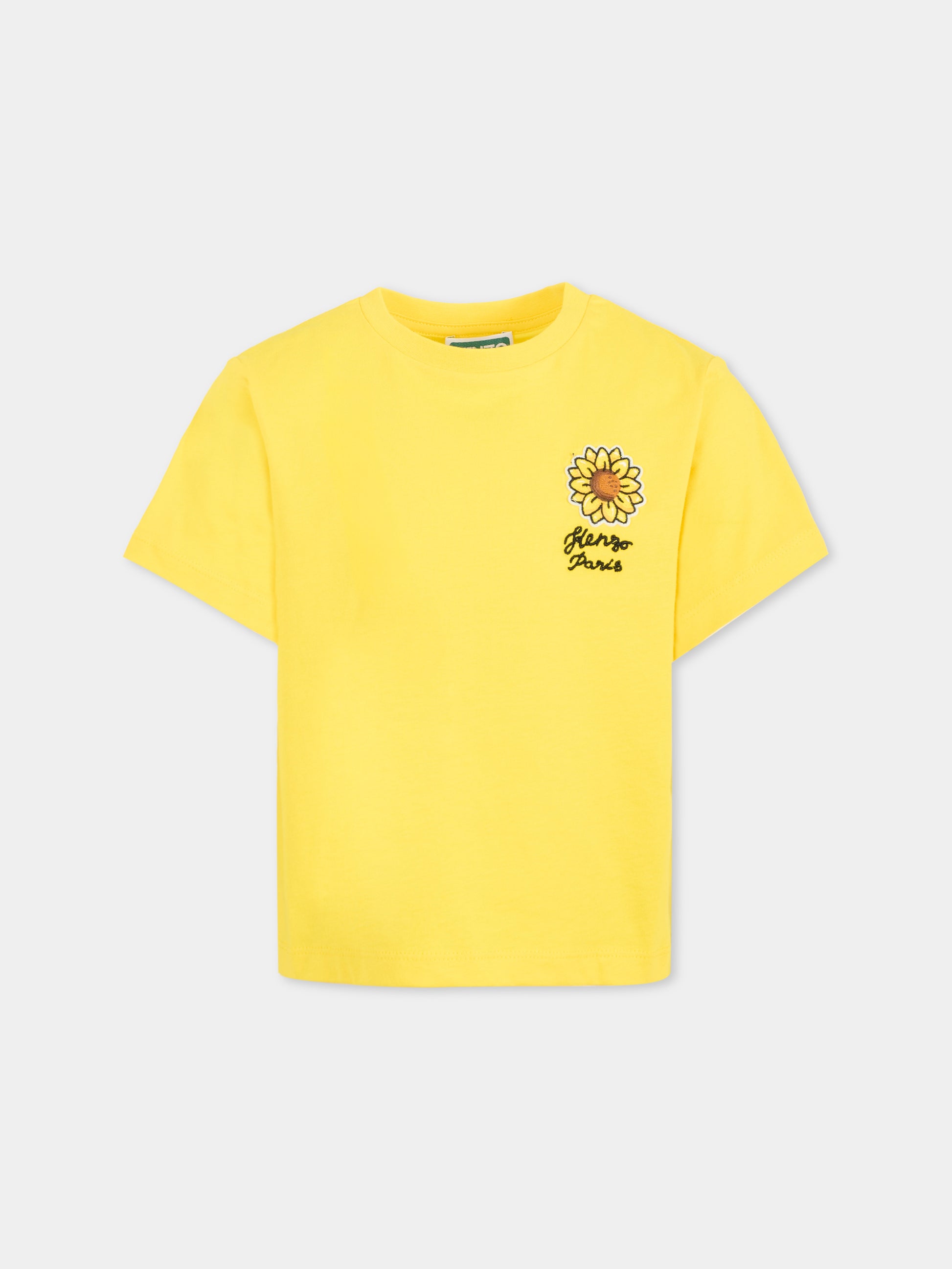 T-shirt gialla per bambina con girasole,Kenzo Kids,K61075 525