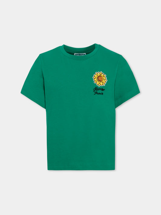 T-shirt verde per bambina con girasole,Kenzo Kids,K61075 674