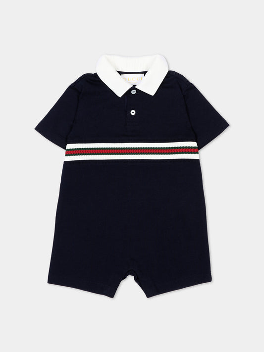 Pagliaccetto blu per neonato con Web,Gucci Kids,849667 XJHNR 4780