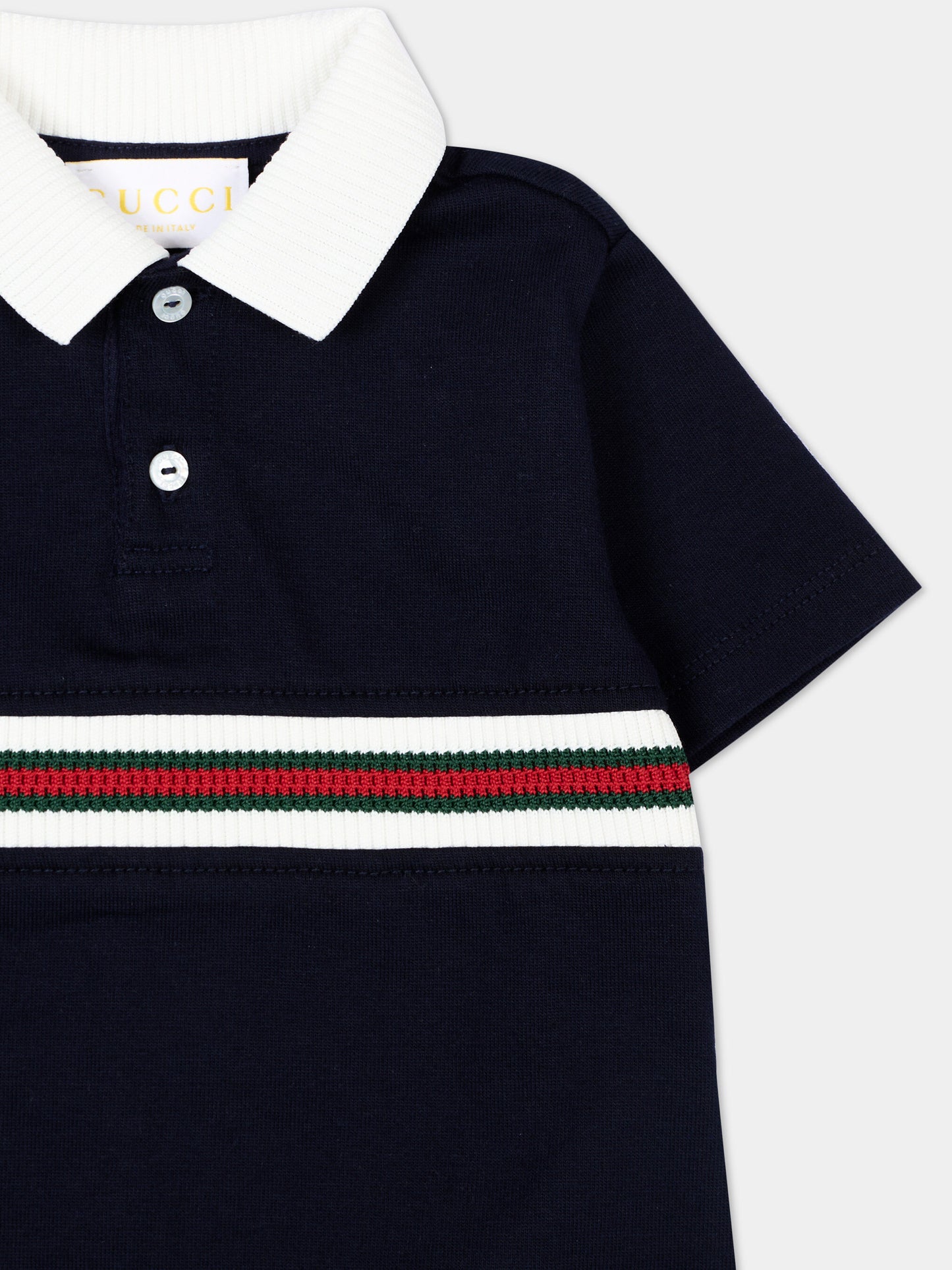 Pagliaccetto blu per neonato con Web,Gucci Kids,849667 XJHNR 4780