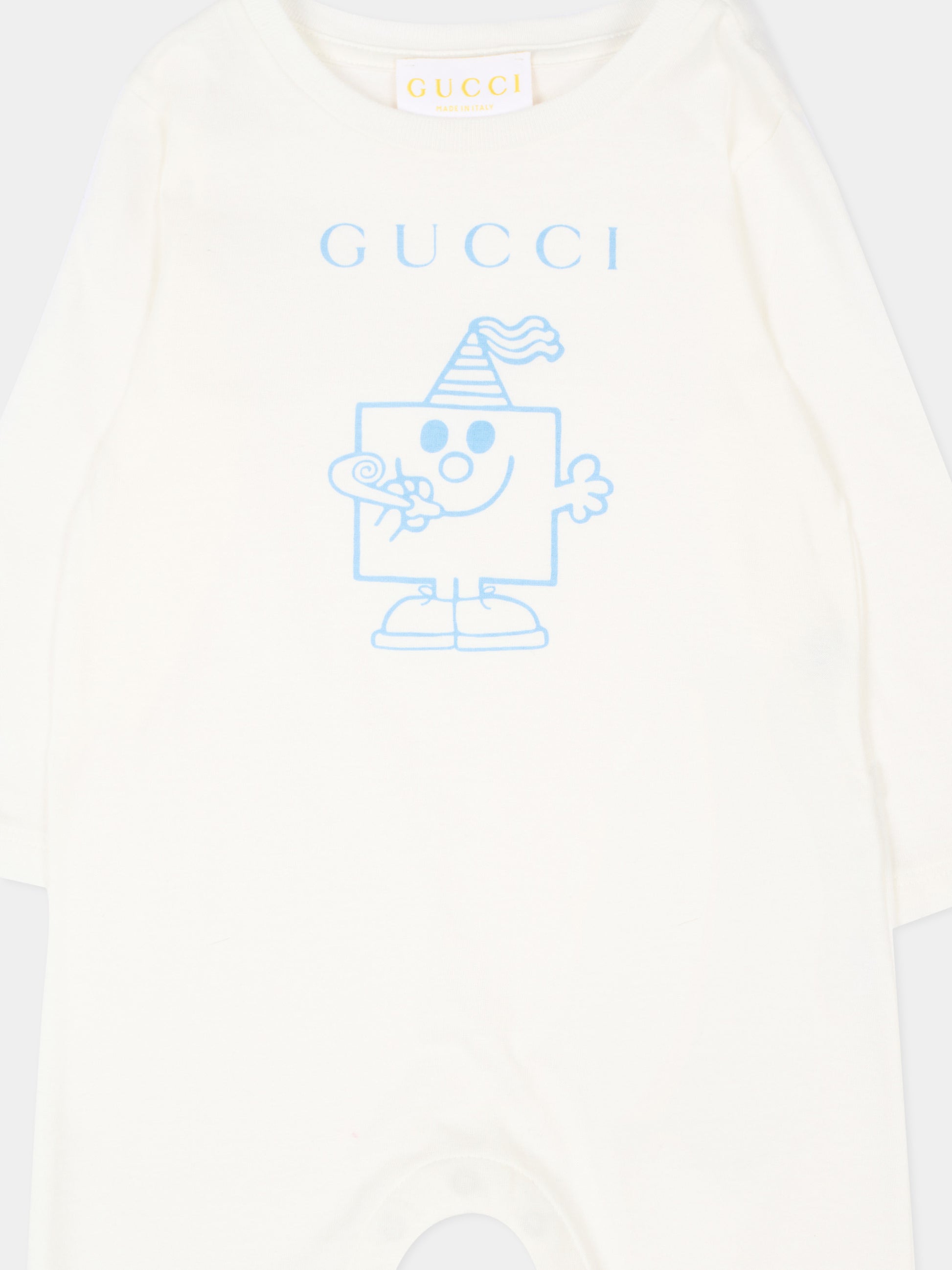 Tutina bianca per neonato con stampa party,Gucci Kids,855550 XJHPI 9214