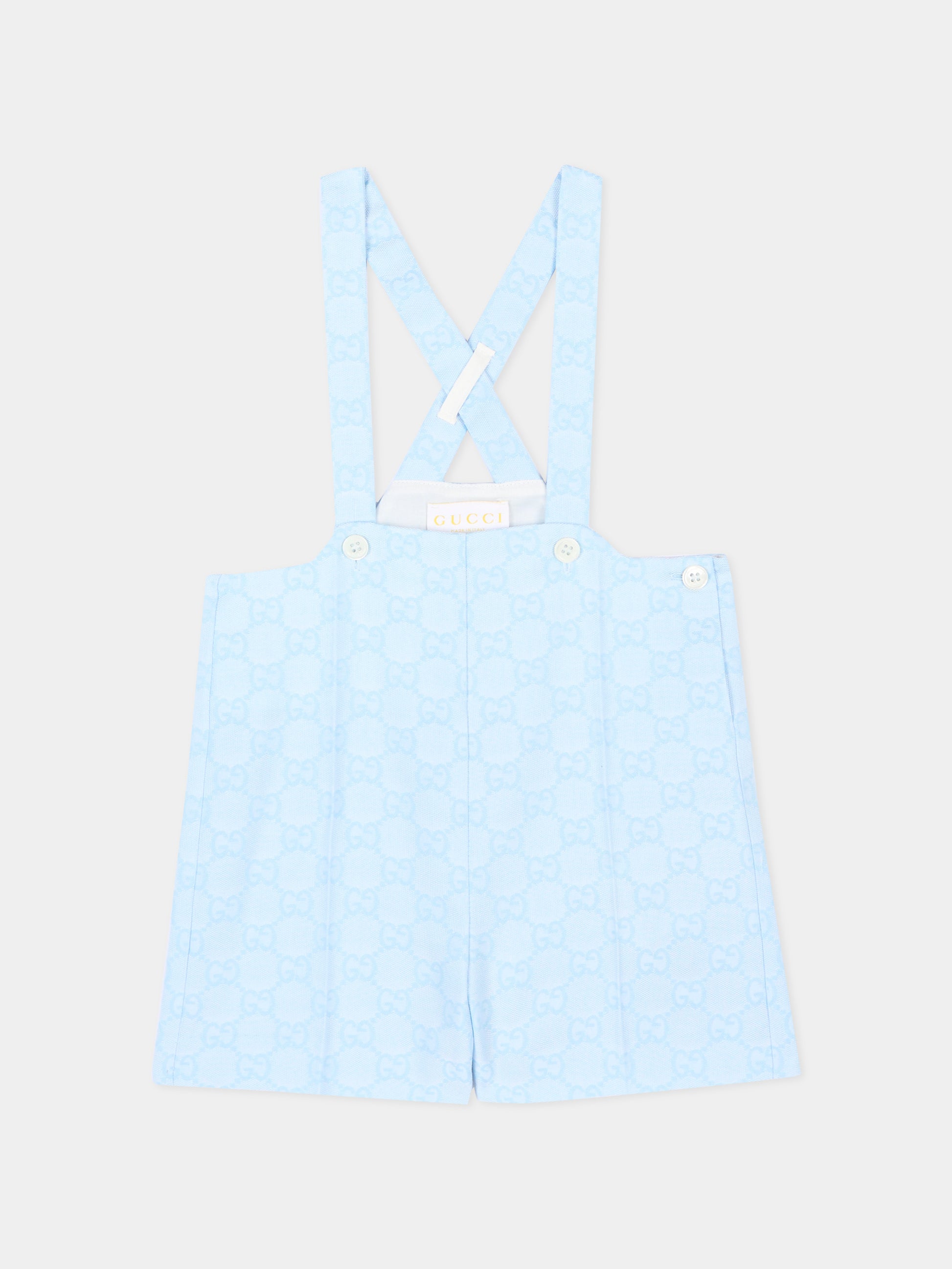 Salopette azzurra per neonato con monogram,Gucci Kids,854119 XWA7H 4773