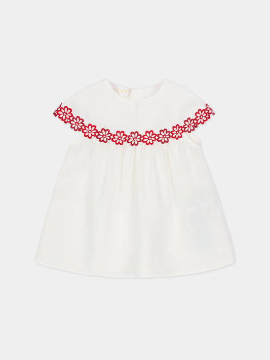 Top avorio per neonata con fiori ricamati,Gucci Kids,851809 ZAF03 9541