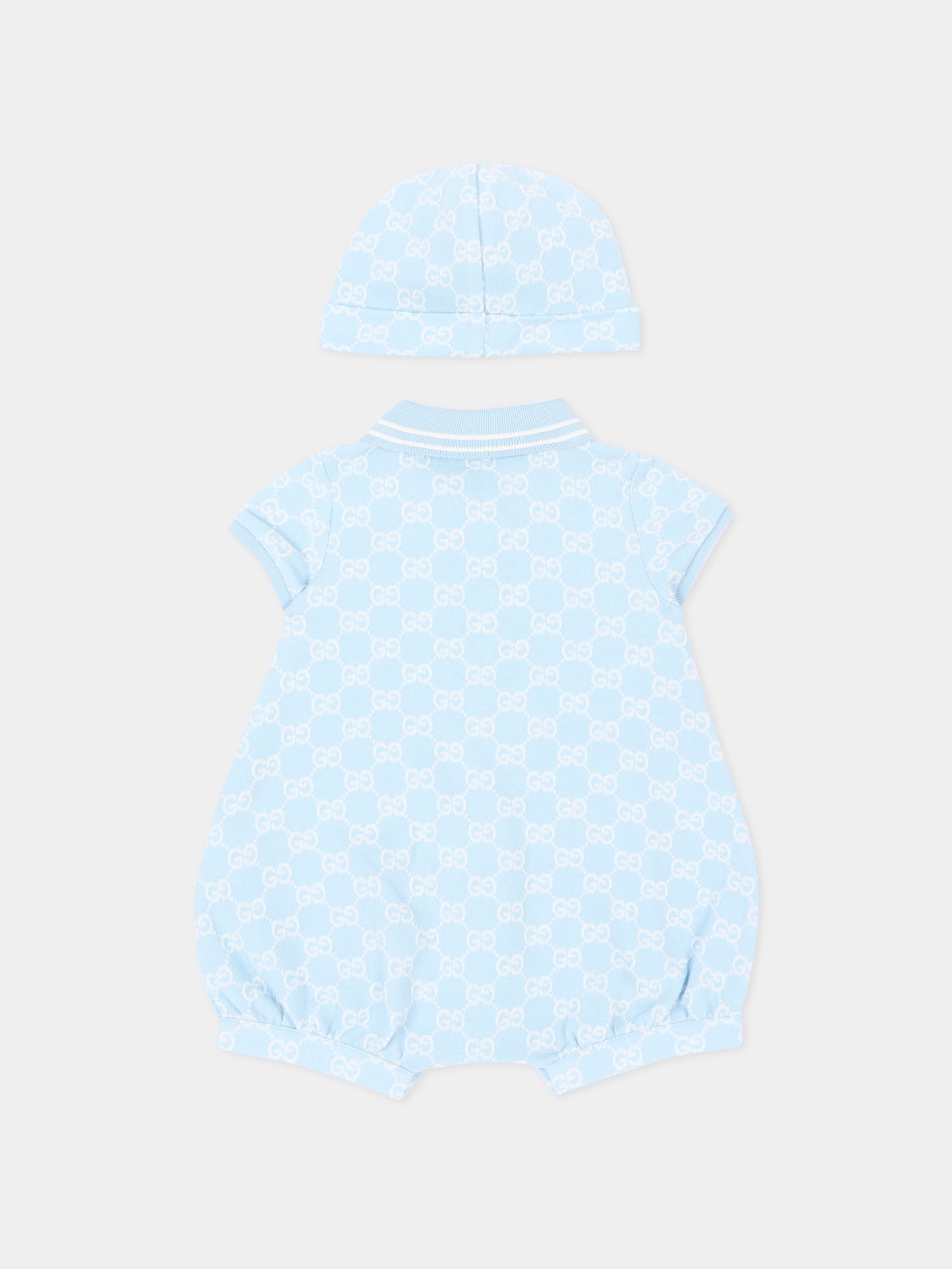 Pagliaccetto celeste per neonato con monogram,Gucci Kids,849683 XJHBA 4914