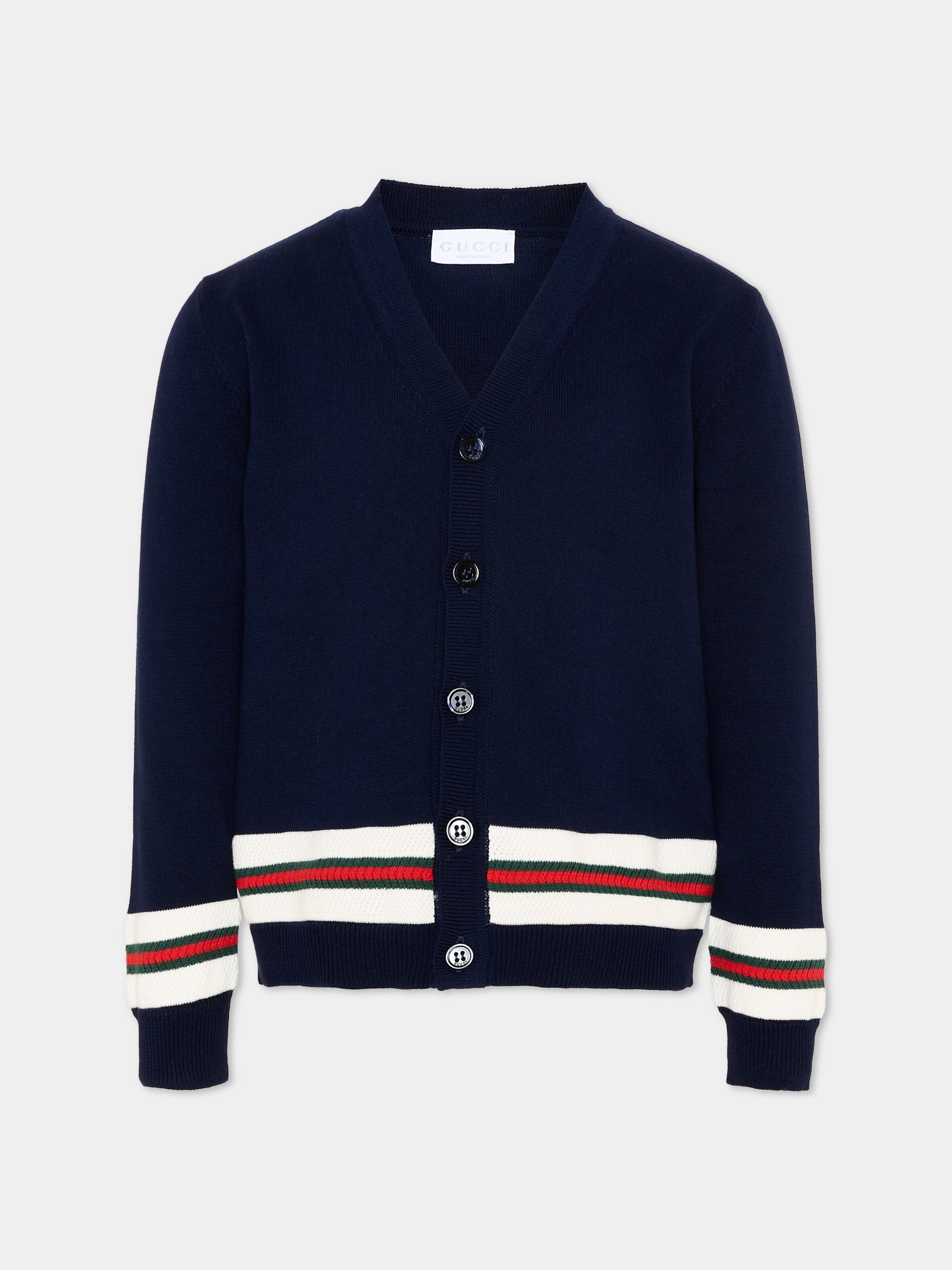 Cardigan blu per bambino con righe Web,Gucci Kids,856443 XKFDC 4044