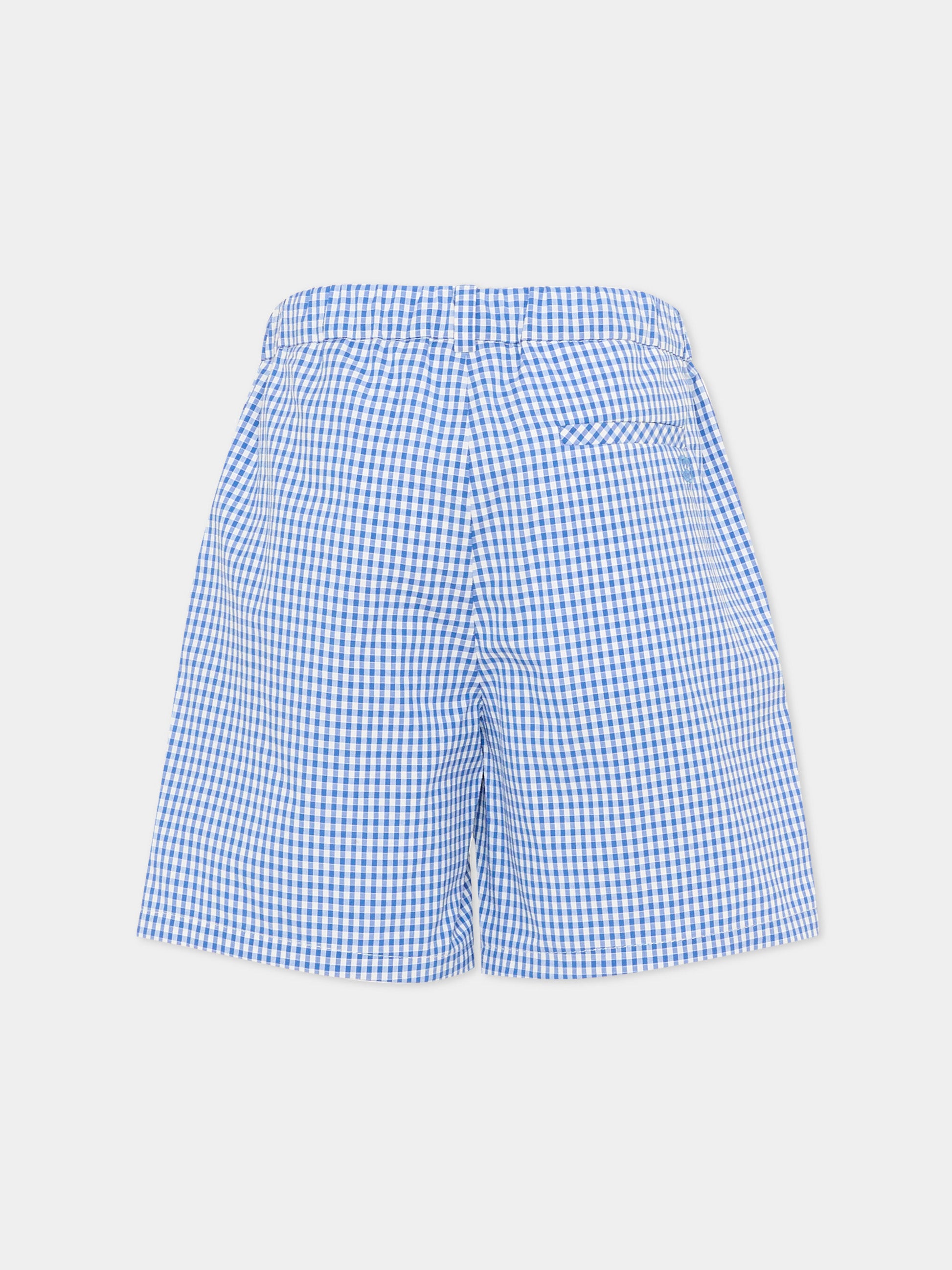Shorts celeste vichy per bambino con logo,Gucci Kids,848668 XWA74 4337