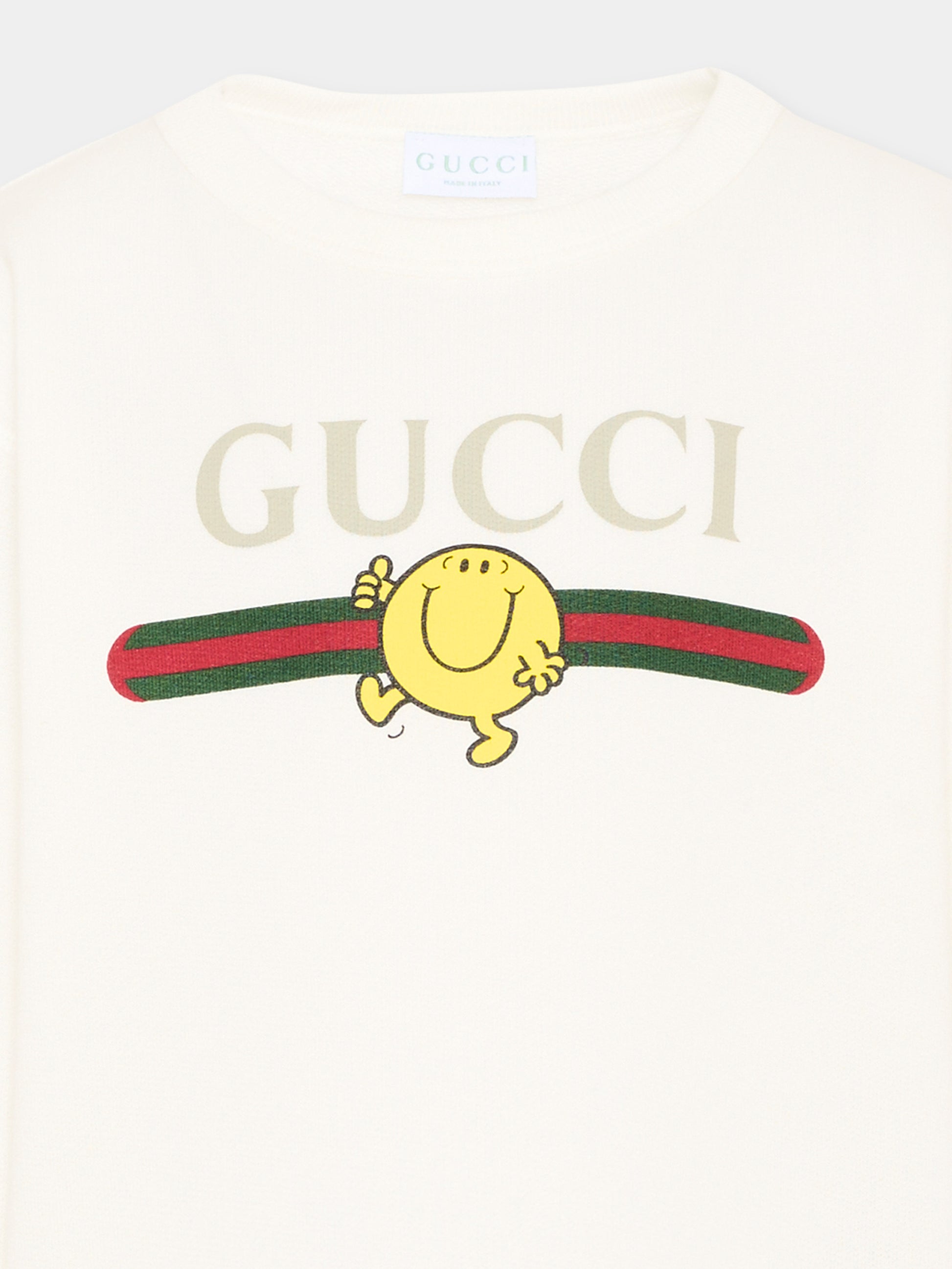 Felpa bianca per bambini con logo e Mr. Happy,Gucci Kids,855825 XJHPV 9214
