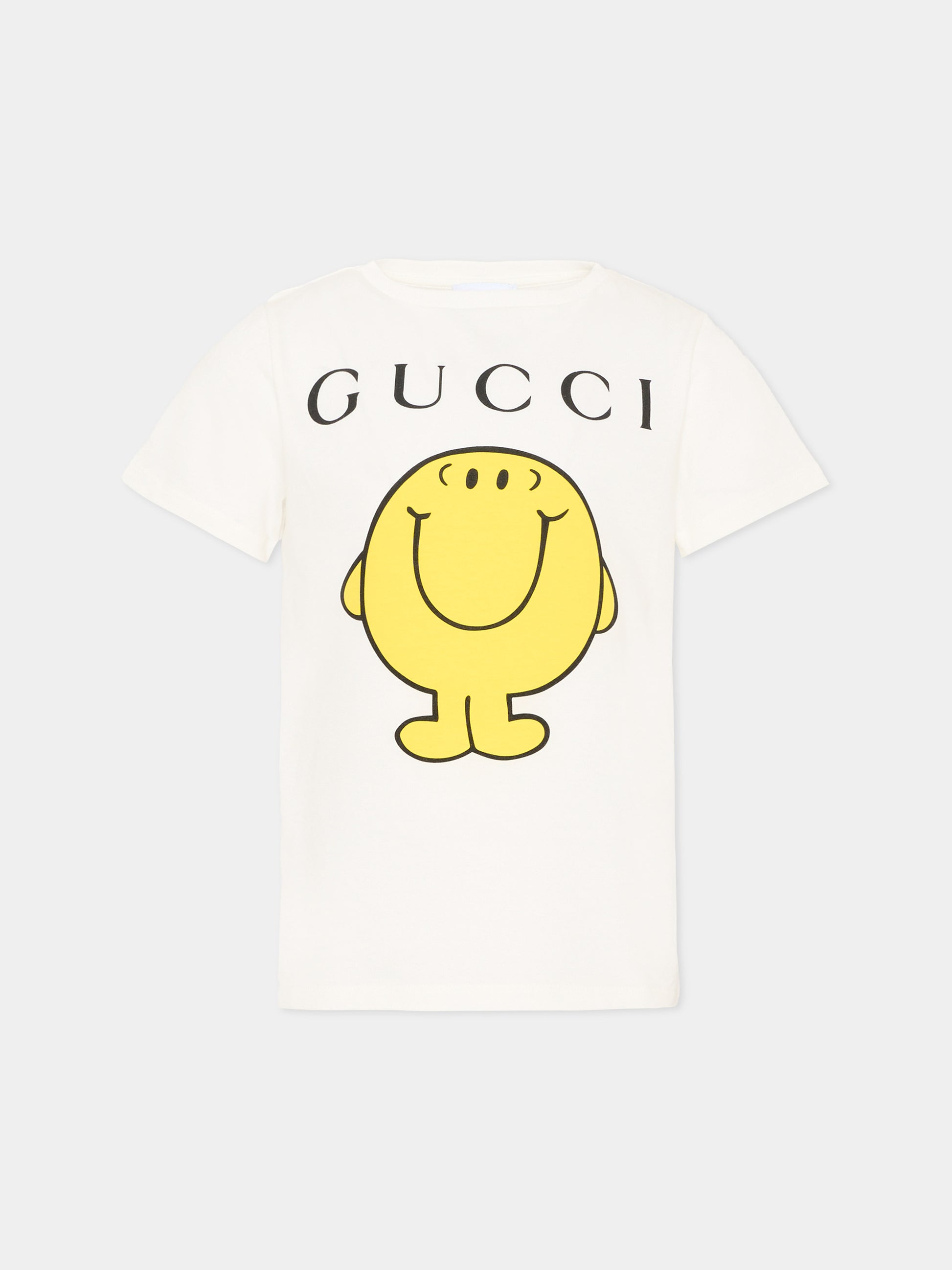 T-shirt bianca per bambini con Mr. Happy,Gucci Kids,547559 XJHPA 9214