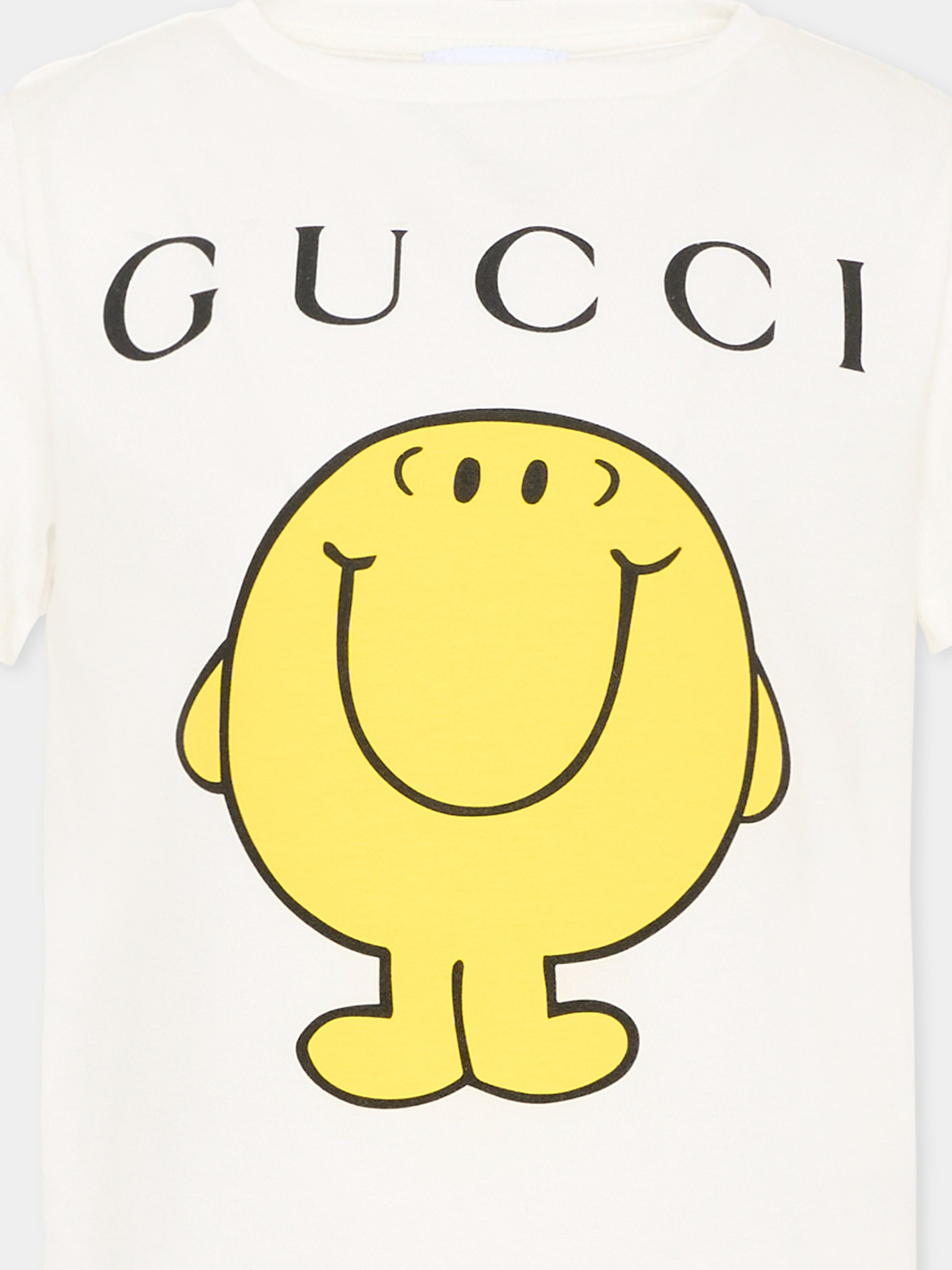T-shirt bianca per bambini con Mr. Happy,Gucci Kids,547559 XJHPA 9214