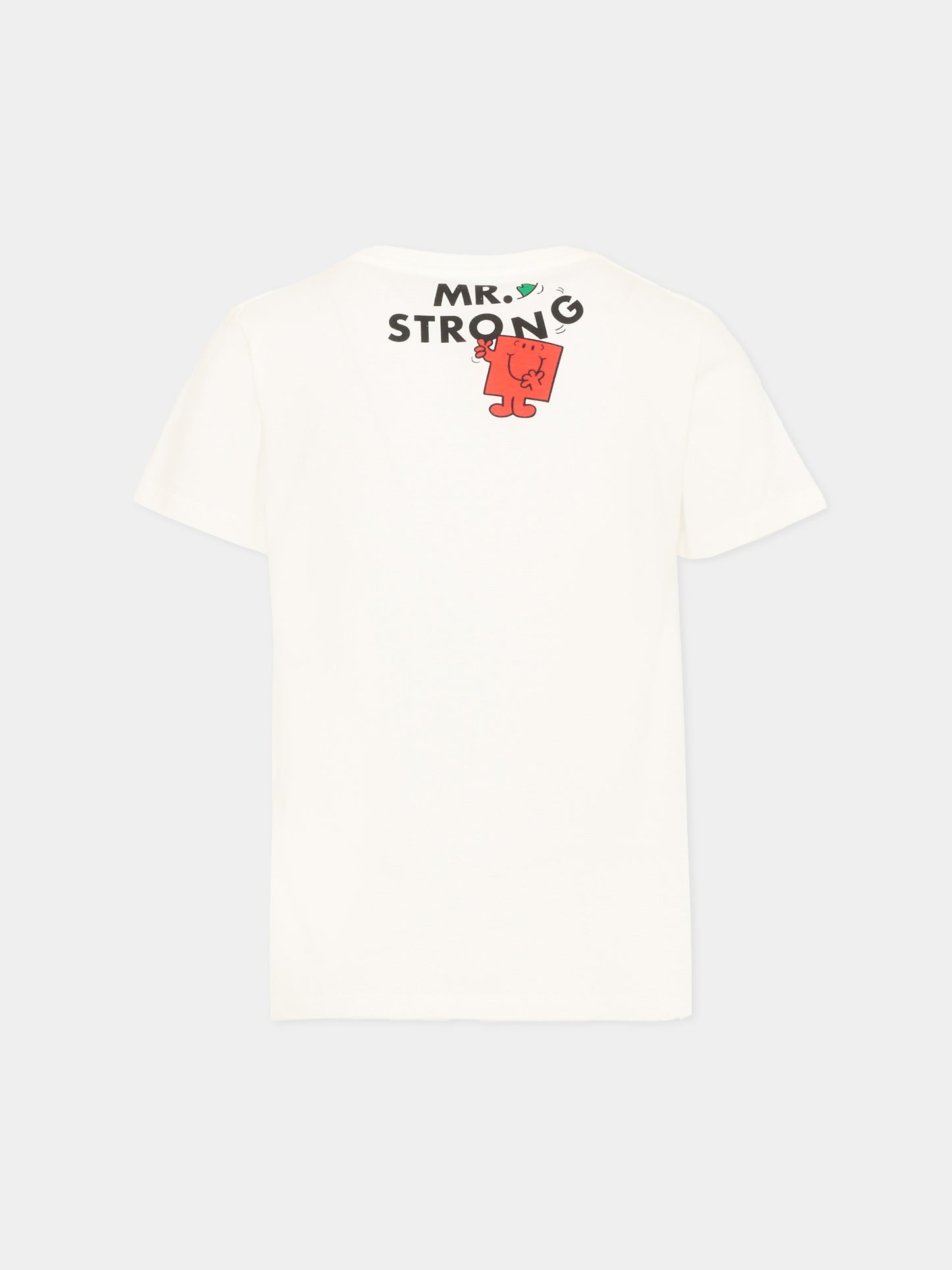 T-shirt bianca per bambini con Mr. Strong,Gucci Kids,547559 XJHPU 9214