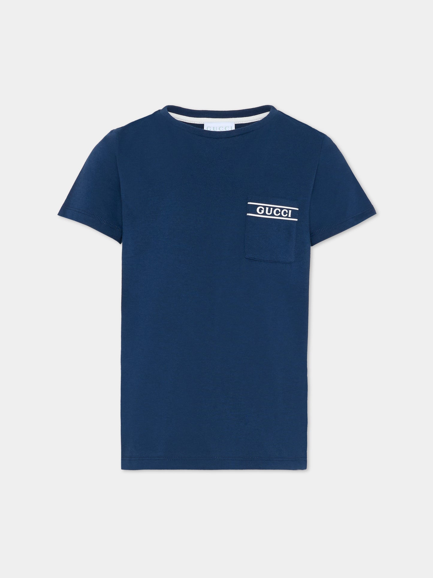 T-shirt blu per bambino con logo,Gucci Kids,849686 XJHNU 4087