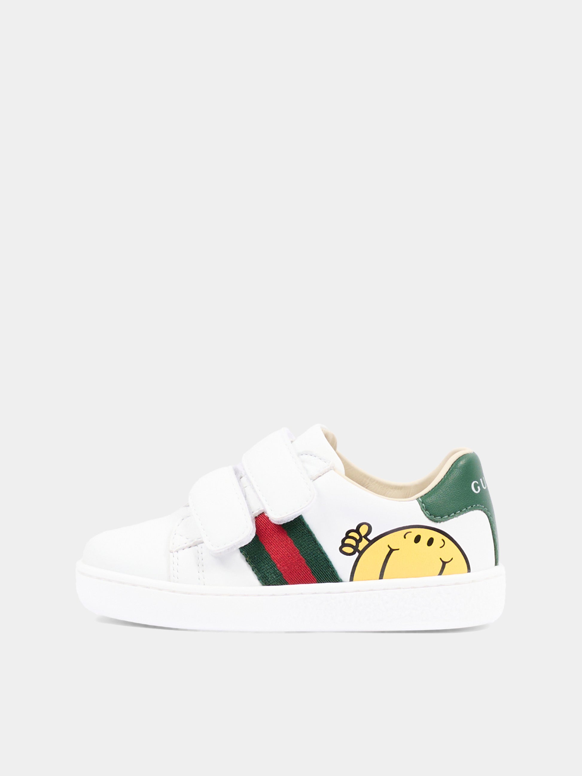 Sneakers bianche per bambini con Mr. Happy,Gucci Kids,858455 CPWB0 9085
