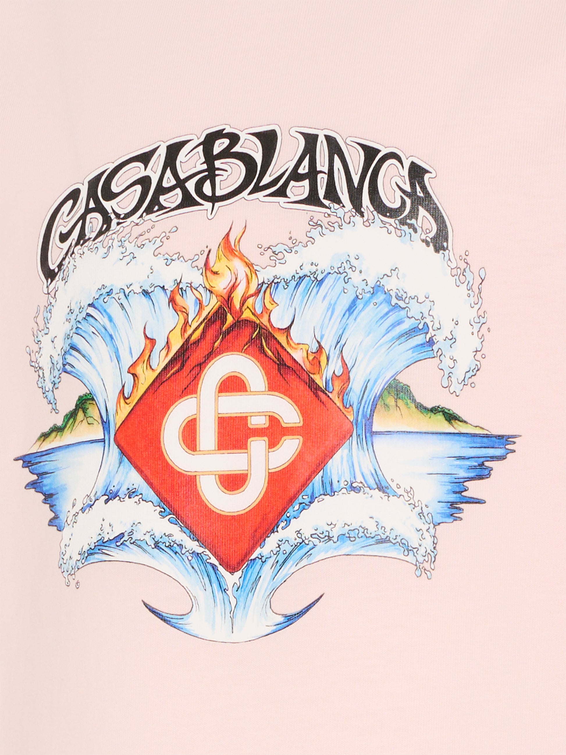 T-shirt rosa per bambina con stampa onde,Casablanca,KSP26 JTS 038 03 EX BC