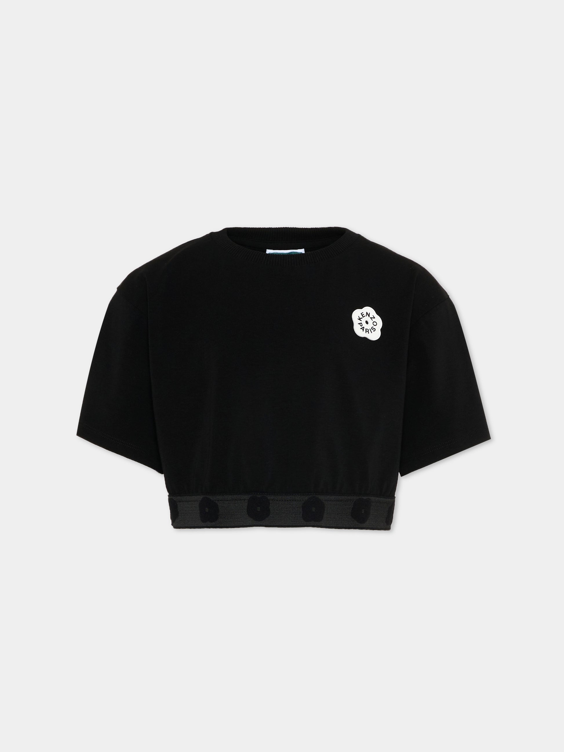 T-Shirt nera per bambina con fiore Boke,Kenzo Kids,K61621 09B