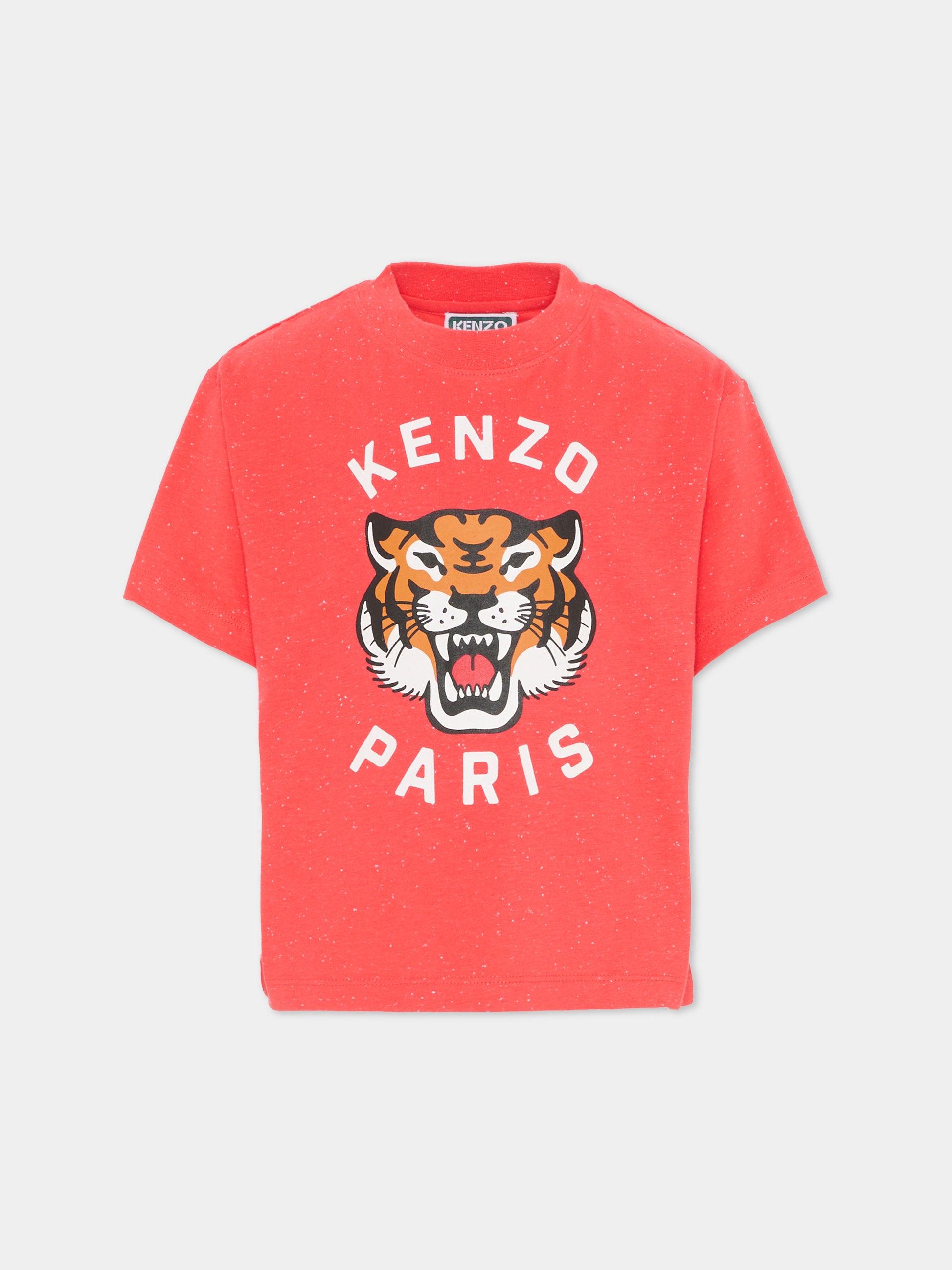 T-shirt rossa per bambini con Lucky Tiger,Kenzo Kids,K61701 976