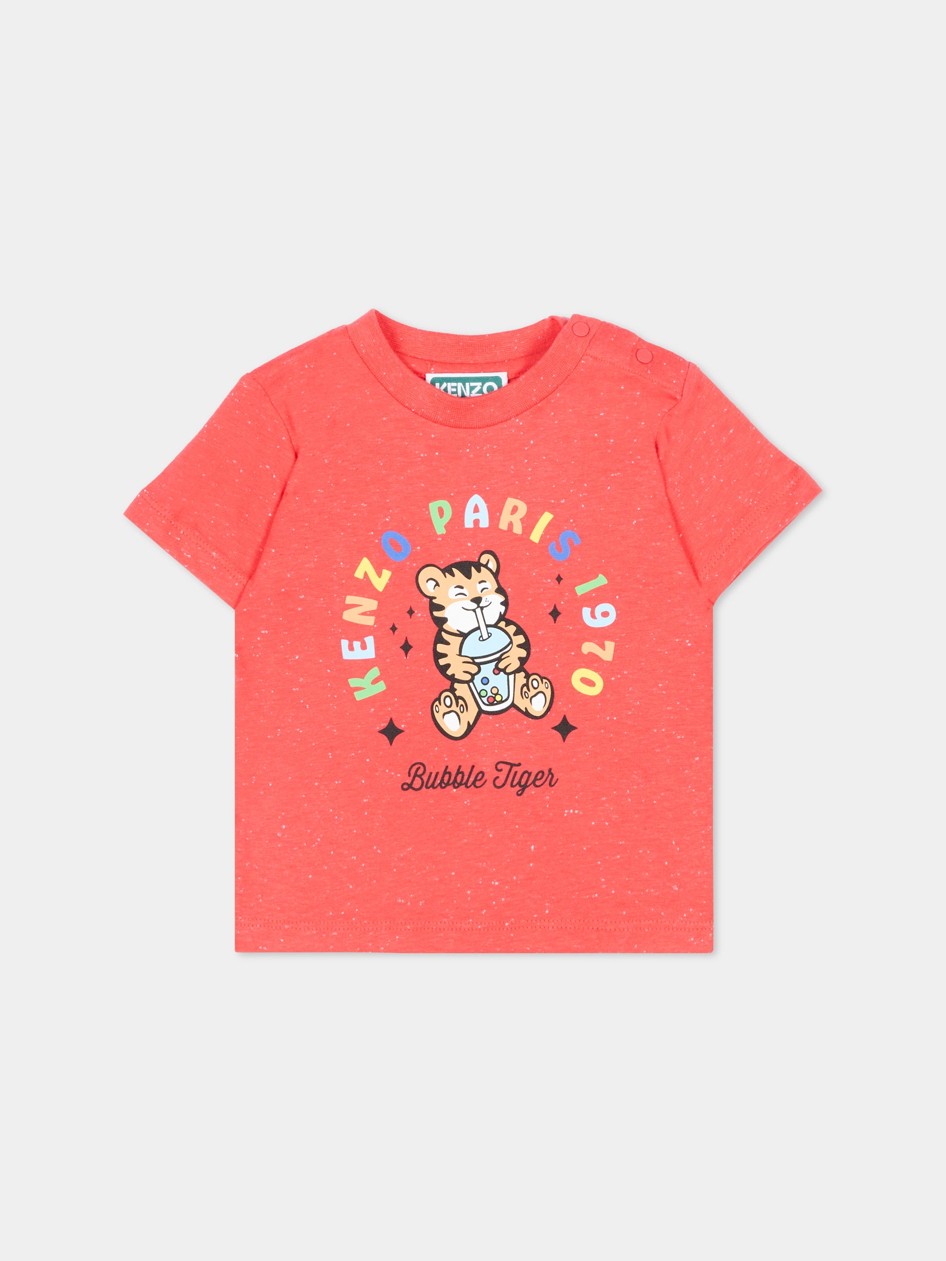 T-shirt rossa per neonato con Tiger logo,Kenzo Kids,K61715 976