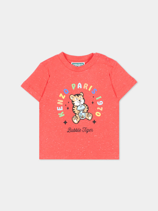 T-shirt rossa per neonato con Tiger logo,Kenzo Kids,K61715 976