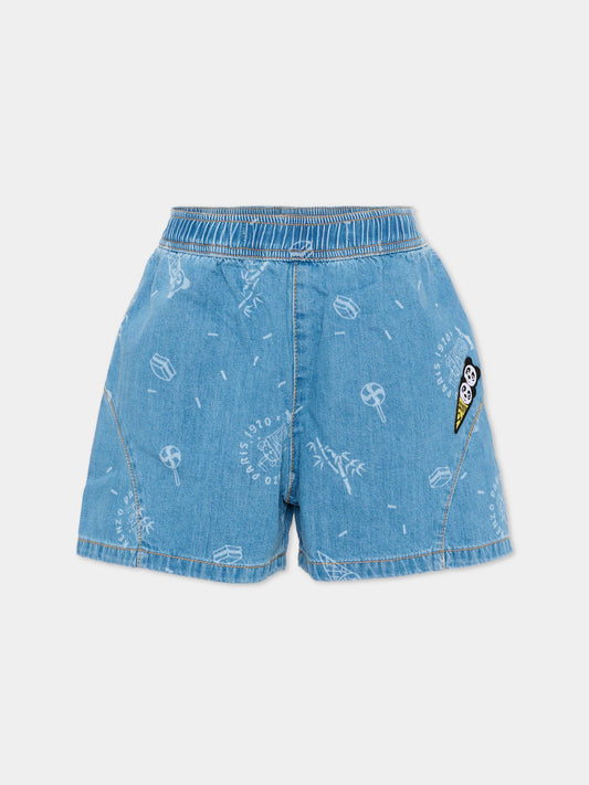 Shorts denim per bambina con stampa,Kenzo Kids,K61773 Z45