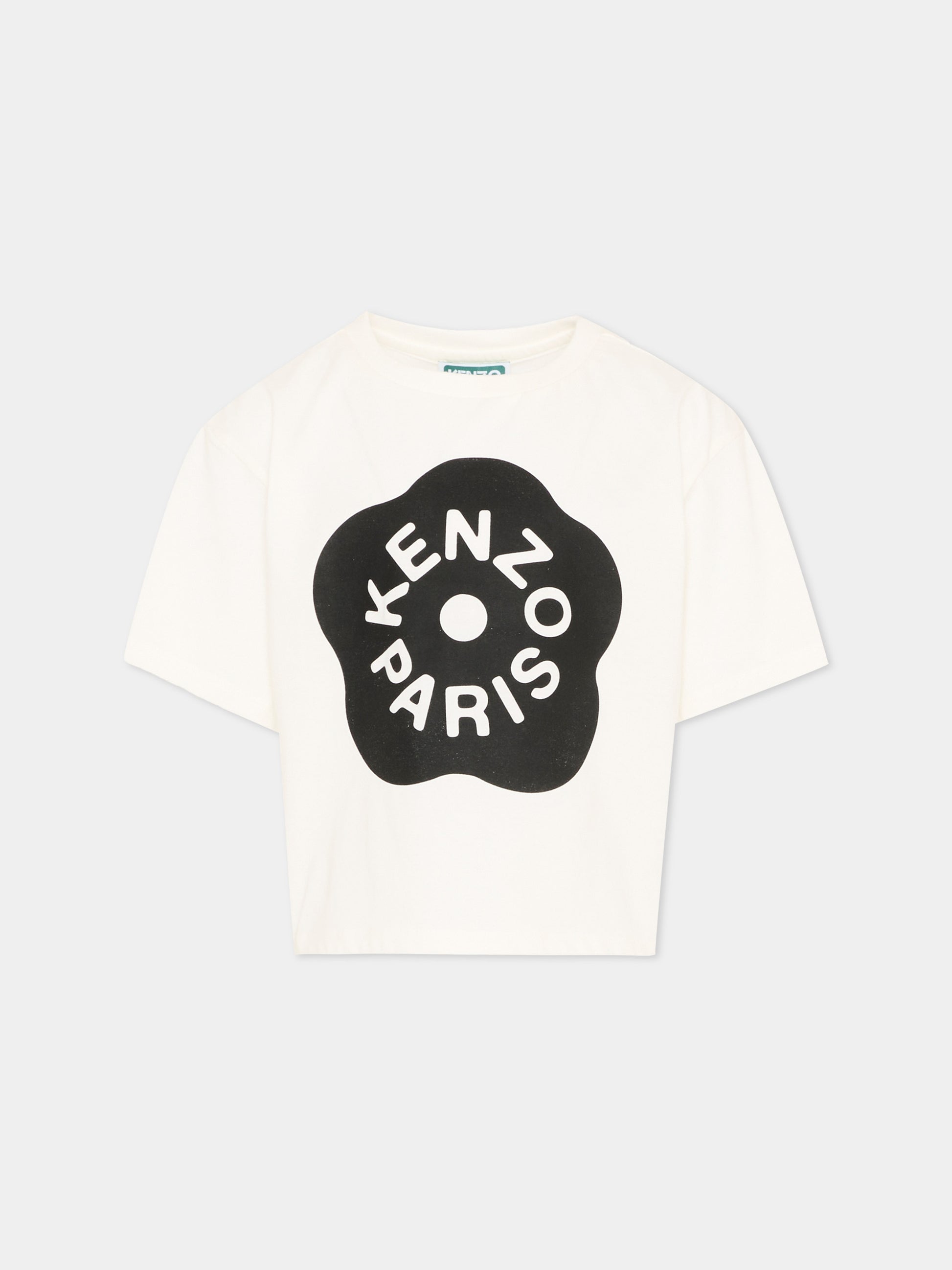 T-shirt bianca per bambina con fiore Boke e logo,Kenzo Kids,K61806 117