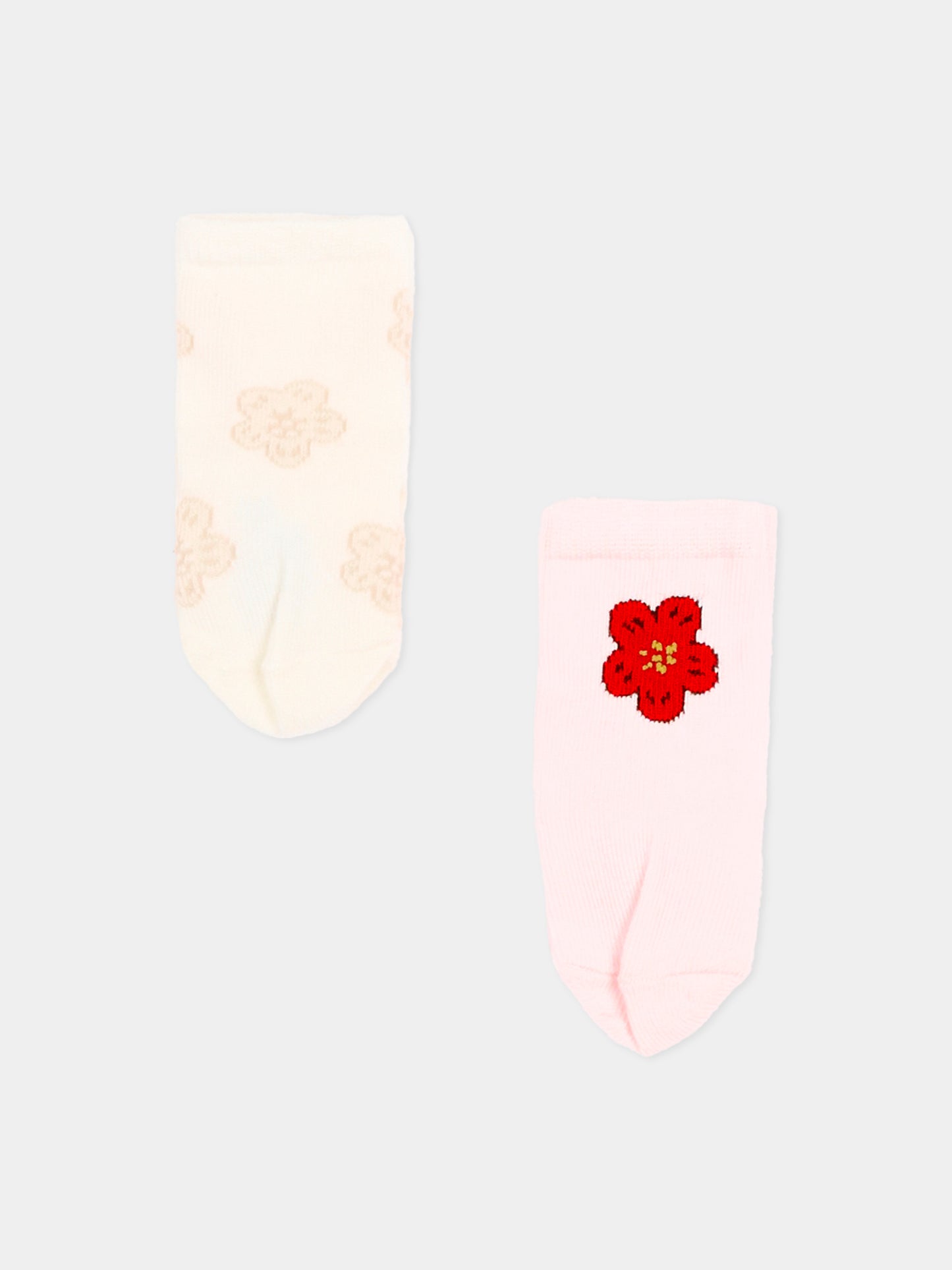 Set calzini rosa per neonata con fiori,Kenzo Kids,K61824 43B