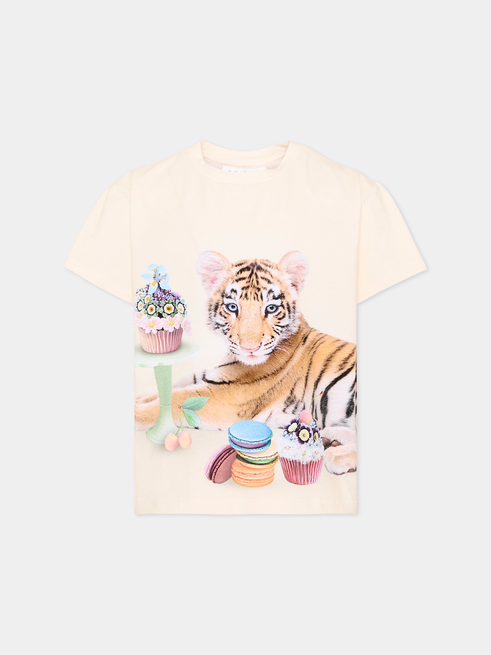 T-Shirt beige Rie per bambina con tigre,Molo,2S26A216 5236