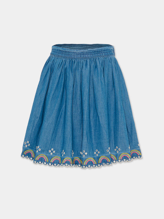 Gonna Bernie denim per bambina con arcobaleno ricamato,Molo,2S26D111 9844