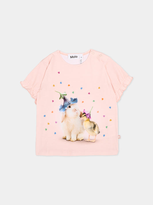 T-shirt Eline rosa per neonata con stampa animali,Molo,4S26A201 9808