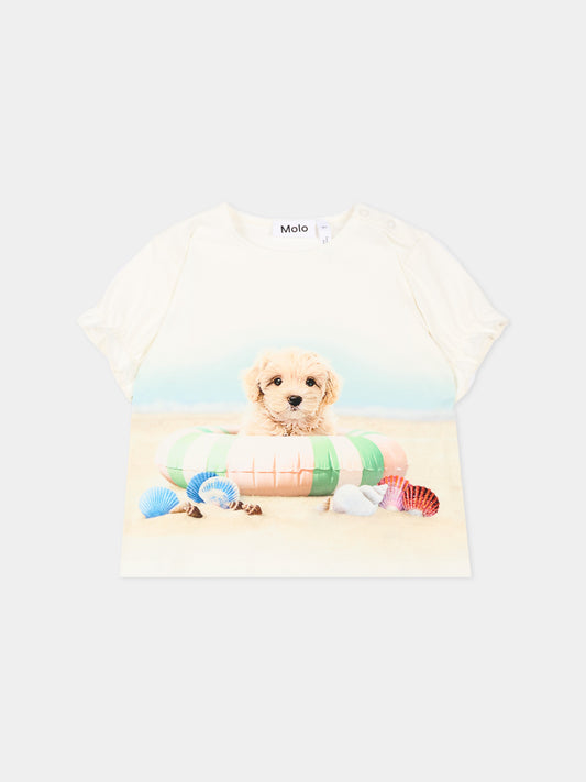 T-shirt avorio Eline per neonata con stampa cane,Molo,4S26A201 9817