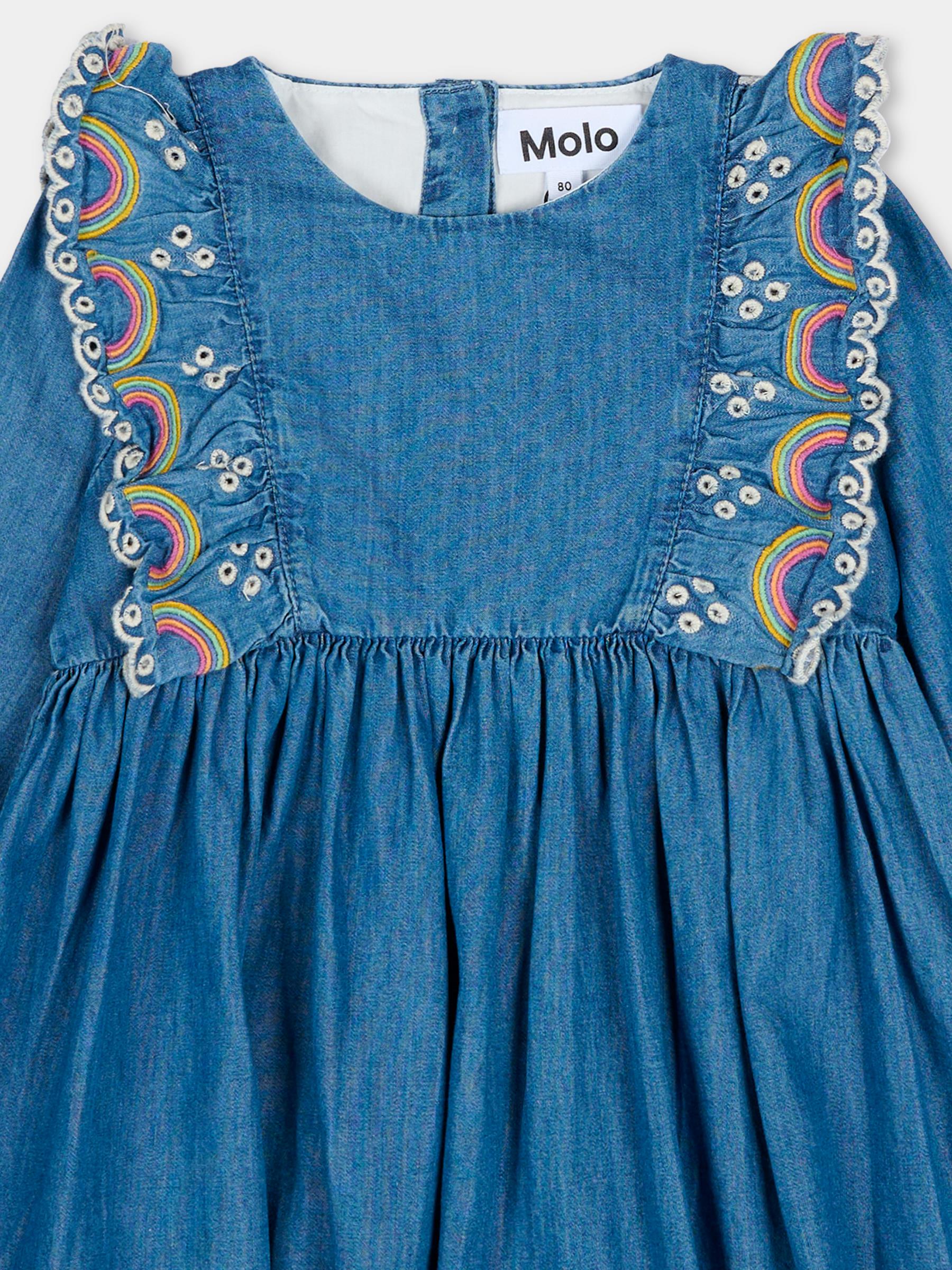 Vestito Carlene denim per neonata con arcobaleno ricamato,Molo,4S26E203 9844