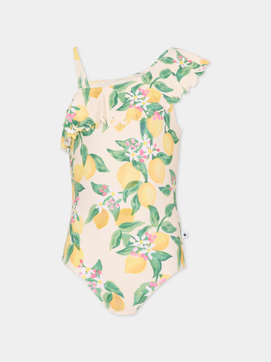 Costume intero Net multicolor per bambina con limoni,Molo,8S26P502 9505