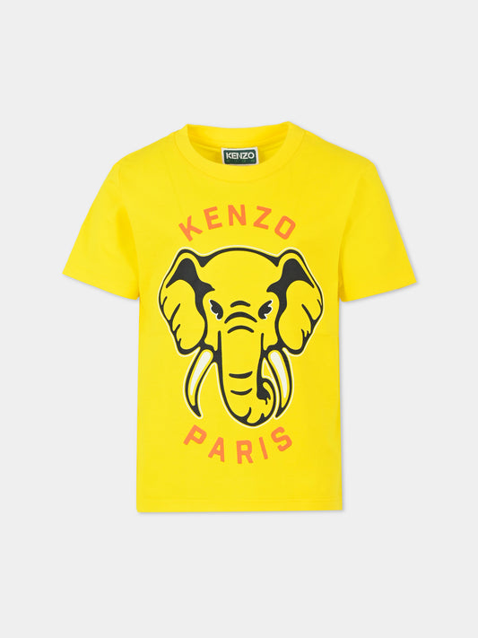 T-shirt gialla per bambino con elefante,Kenzo Kids,K61165 525