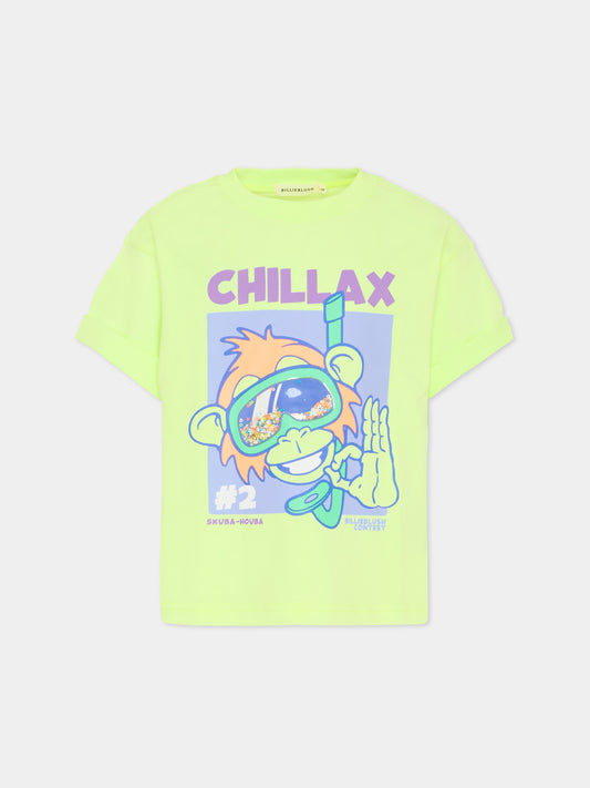 T-shirt verde per bambino con scimmia,Billieblush,U21697 552