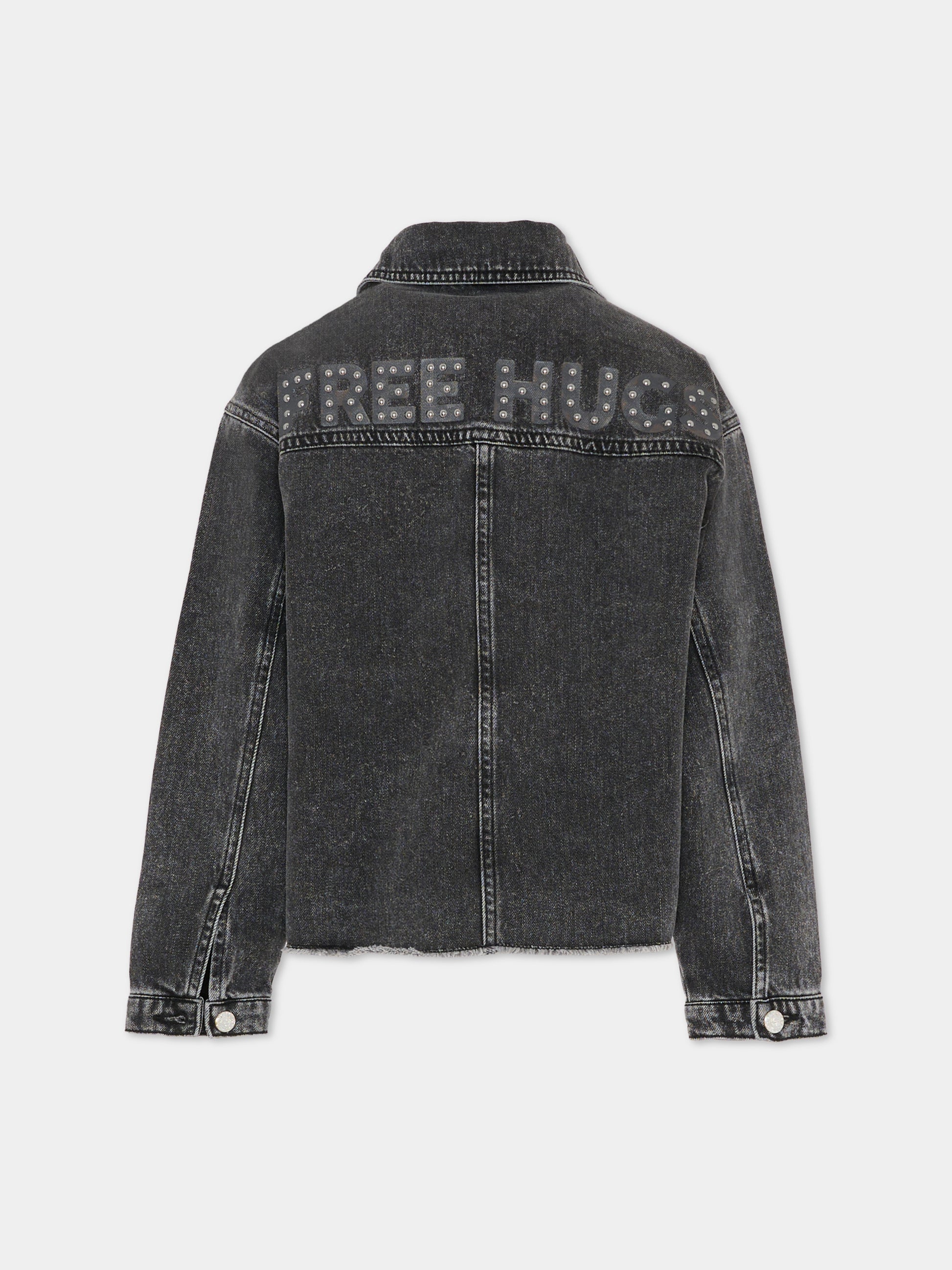 Giubbotto di jeans grigio per bambina con scritta,Billieblush,U21732 ZB7