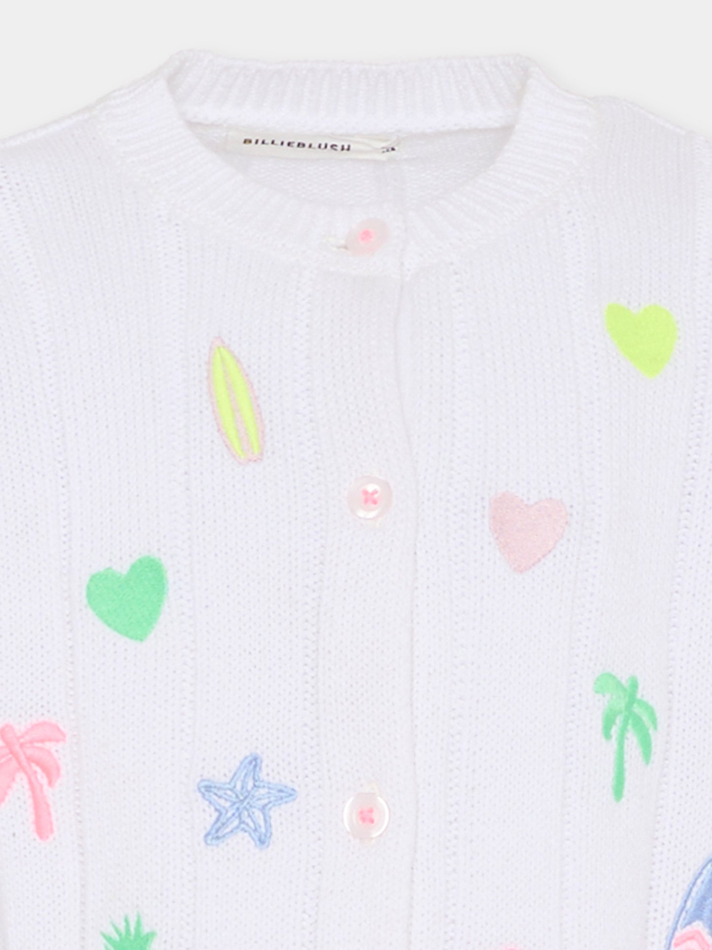 Cardigan bianco per bambina con ricami,Billieblush,U21912 10P